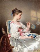 Charles Joshua Chaplin Blowing Bubbles oil painting